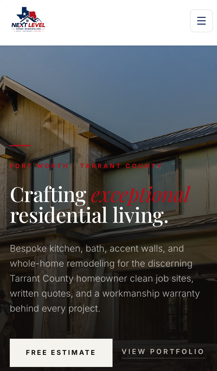 Next Level Home Remodeling contractor website